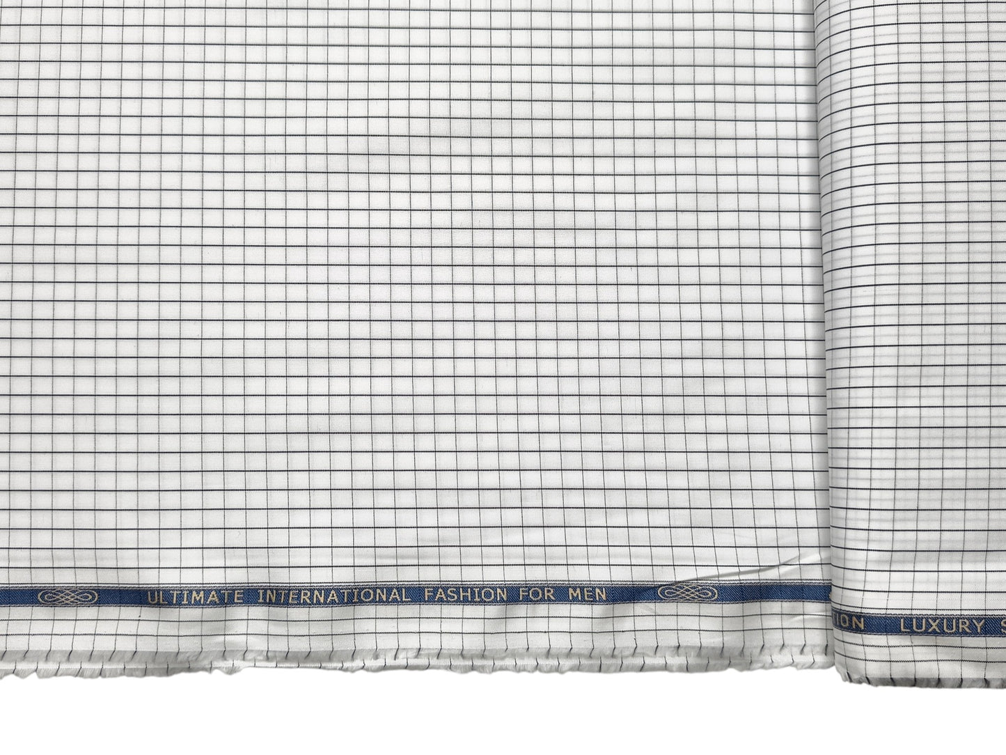 Nemssis 100% Giza Cotton Luxury Shirting Fabric (White & Black , Checks)