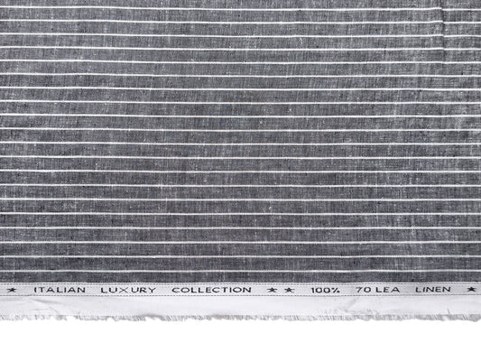 Murano Di Italia Italian Luxury Collection 100% Pure Linen 70 Lea Shirting Fabric (Grey & White, Stripes)