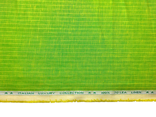 Murano Di Italia Italian Luxury Collection 100% Pure Linen 70 Lea Shirting Fabric (Vibrant Green, Stripes)