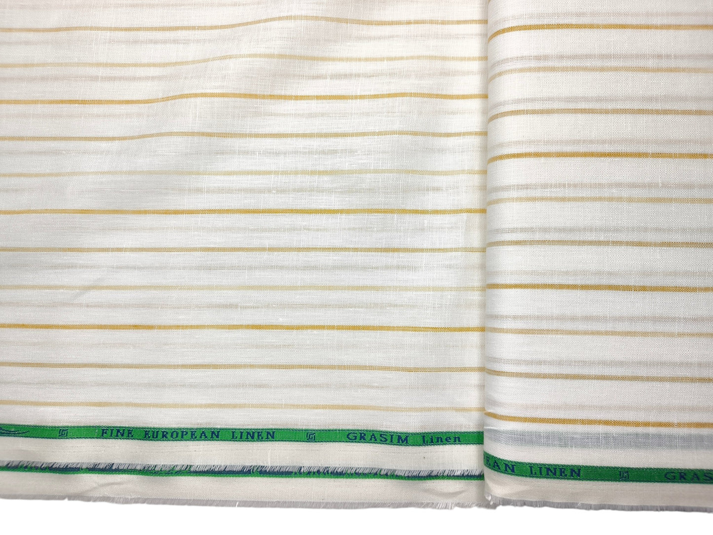 Grasim By Aditya Birla Group 100% Pure Linen Premium Shirting Fabric (White & Yellow, Stripes)