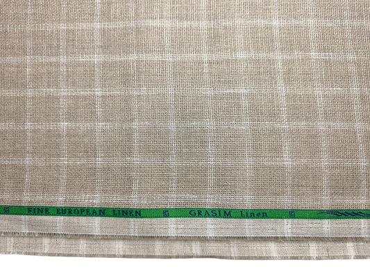 Grasim By Aditya Birla Group 100% Pure Linen Premium Shirting Fabric (Warm Beige Checks , Jute Weave)