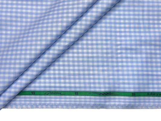 Grasim By Aditya Birla Group 100% Pure Cotton Shirting Fabric (White & Blue, Patterned Checks)