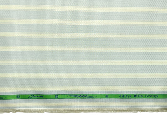 Grasim By Aditya Birla Group 100% Pure Cotton Shirting Fabric (Light Blue & Cream, Stripes)