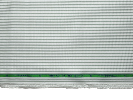 Grasim By Aditya Birla Group 100% Pure Cotton Shirting Fabric (White & Pastel Green, Stripes)