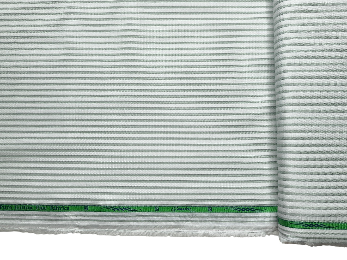 Grasim By Aditya Birla Group 100% Pure Cotton Shirting Fabric (White & Pastel Green, Stripes)