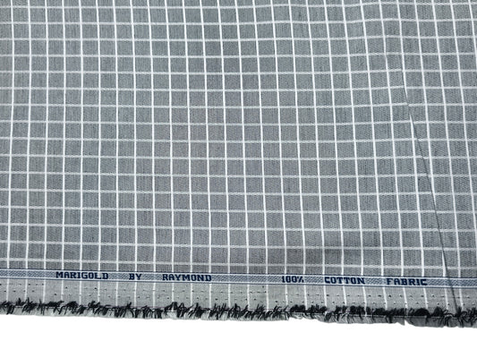 Raymond 100% Premium Cotton Shirting Fabric (Grey & White, Checks)