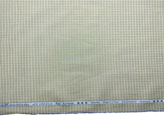 Arvind 100% Superfine Premium Cotton Shirting Fabric (Pista Green, Checks)