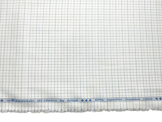 Arvind 100% Superfine Premium Cotton Shirting Fabric (White , Blue & Brown, Checks)