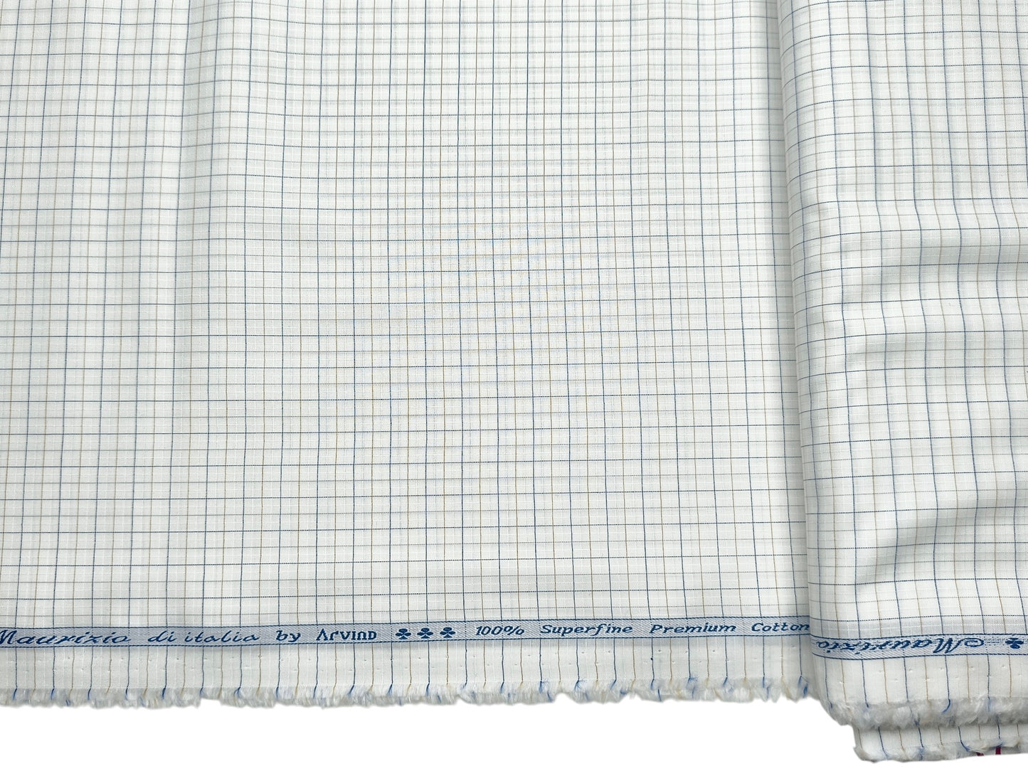 Arvind 100% Superfine Premium Cotton Shirting Fabric (White , Blue & Brown, Checks)