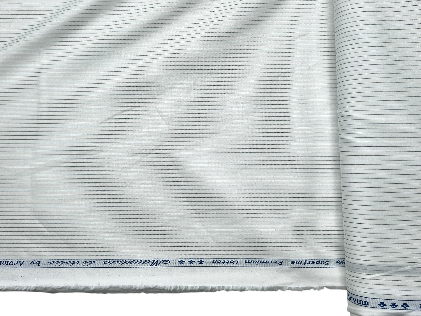 Arvind 100% Superfine Premium Cotton Shirting Fabric (White, Striped)