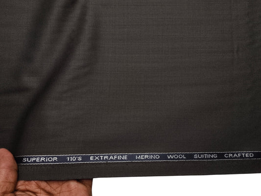 Adlantino Super 110's Extrafine Merno Wool Blended Suiting Fabric (Charcoal Brown, Plain)