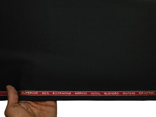 Adlantino Super 90's Extrafine Merno Wool Blended Suiting Fabric (Black, Plain)
