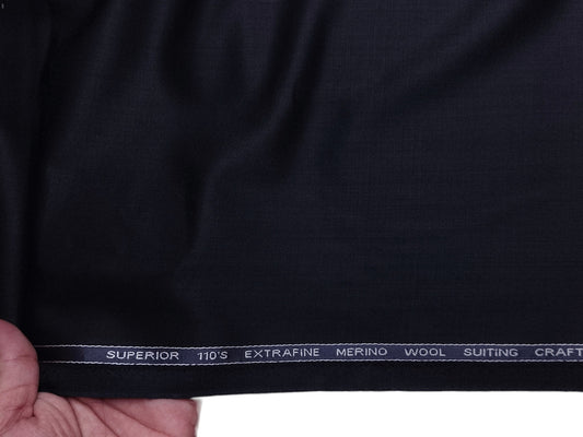 Adlantino Super 110's Extrafine Merno Wool Blended Suiting Fabric (Deep Navy Blue, Plain)