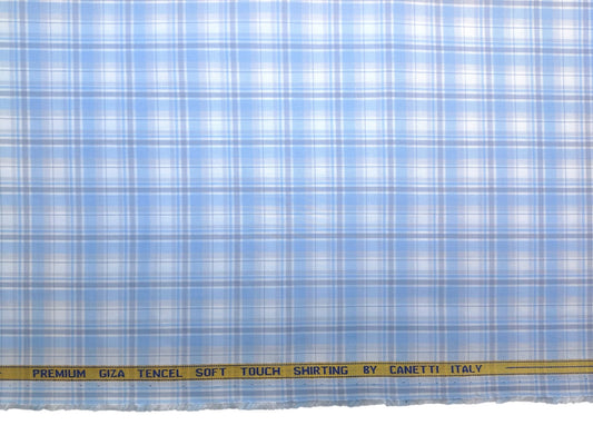 Canetti Italy Premium Tencel Giza Soft Touch Shirting Fabric (Sky Blue, Checks)