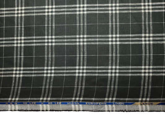 100% Pure Linen 60 LEA Shirting Fabric Shirting Fabric (Charcoal & White, Checks)