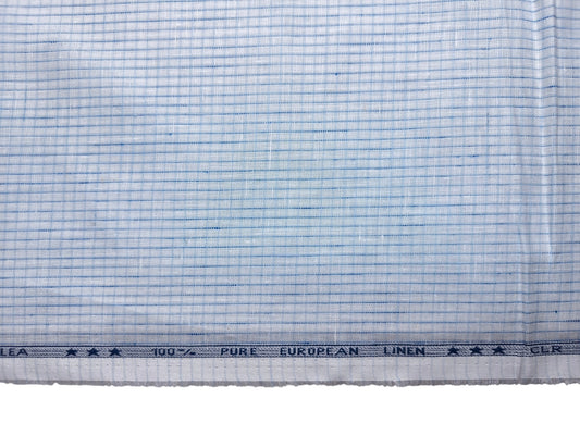 100% Pure Linen 60 LEA Shirting Fabric Shirting Fabric (White & Blue, Checks)