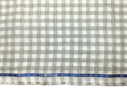 100% Pure Linen 60 LEA Shirting Fabric Shirting Fabric (White & Sage Green, Checks)