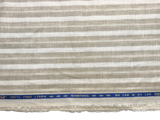 100% Pure Linen 60 LEA Shirting Fabric Shirting Fabric (White & Beige, Multistripes)