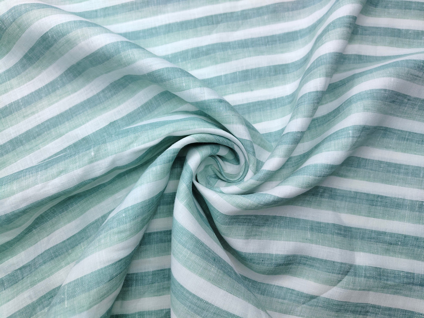 100% Pure Linen 60 LEA Shirting Fabric Shirting Fabric (White & Green, Multistripes)