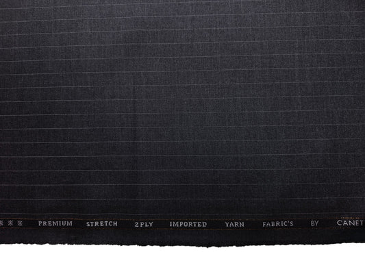 Canetti Italy Premium Stretched TR Suiting Fabric (Charcoal Grey, Pinstripes)