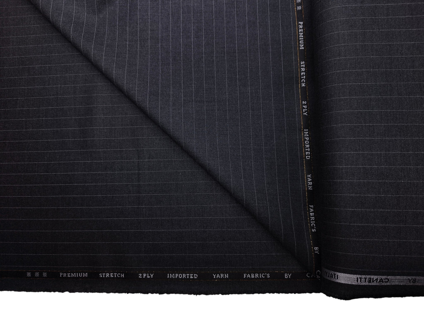 Canetti Italy Premium Stretched TR Suiting Fabric (Charcoal Grey, Pinstripes)