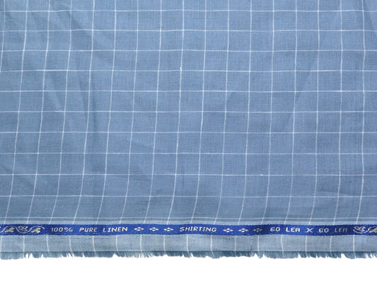 100% Pure Linen 60 LEA Shirting Fabric Shirting Fabric (Pastel Blue, Checks)
