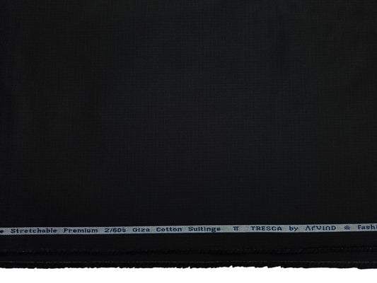 Arvind Tresca 2/60s Wrinkle Resistant 100% Pure Giza Cotton Suiting Fabric (Black , Self Patterned)