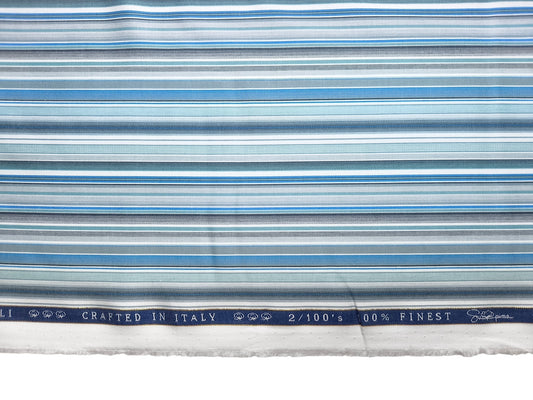 Vercelli Italy 2/100s Finest Supima Cotton Shirting Fabric (Blue, Multistripes)