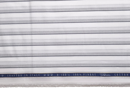 Vercelli Italy 2/100s Finest Supima Cotton Shirting Fabric (White & Grey, Stripes)