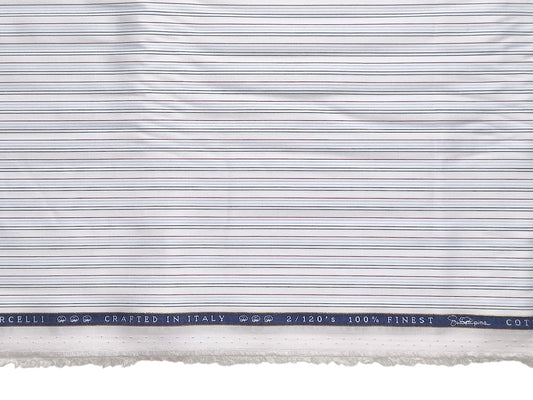 Vercelli Italy 2/120s 100% Finest Supima Cotton Shirting Fabric (White And Blue, Multistripes)