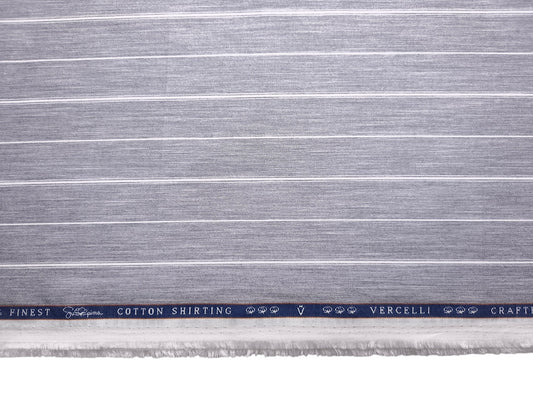 Vercelli Italy 2/100s Finest Supima Cotton Shirting Fabric (Light Grey, Stripes)