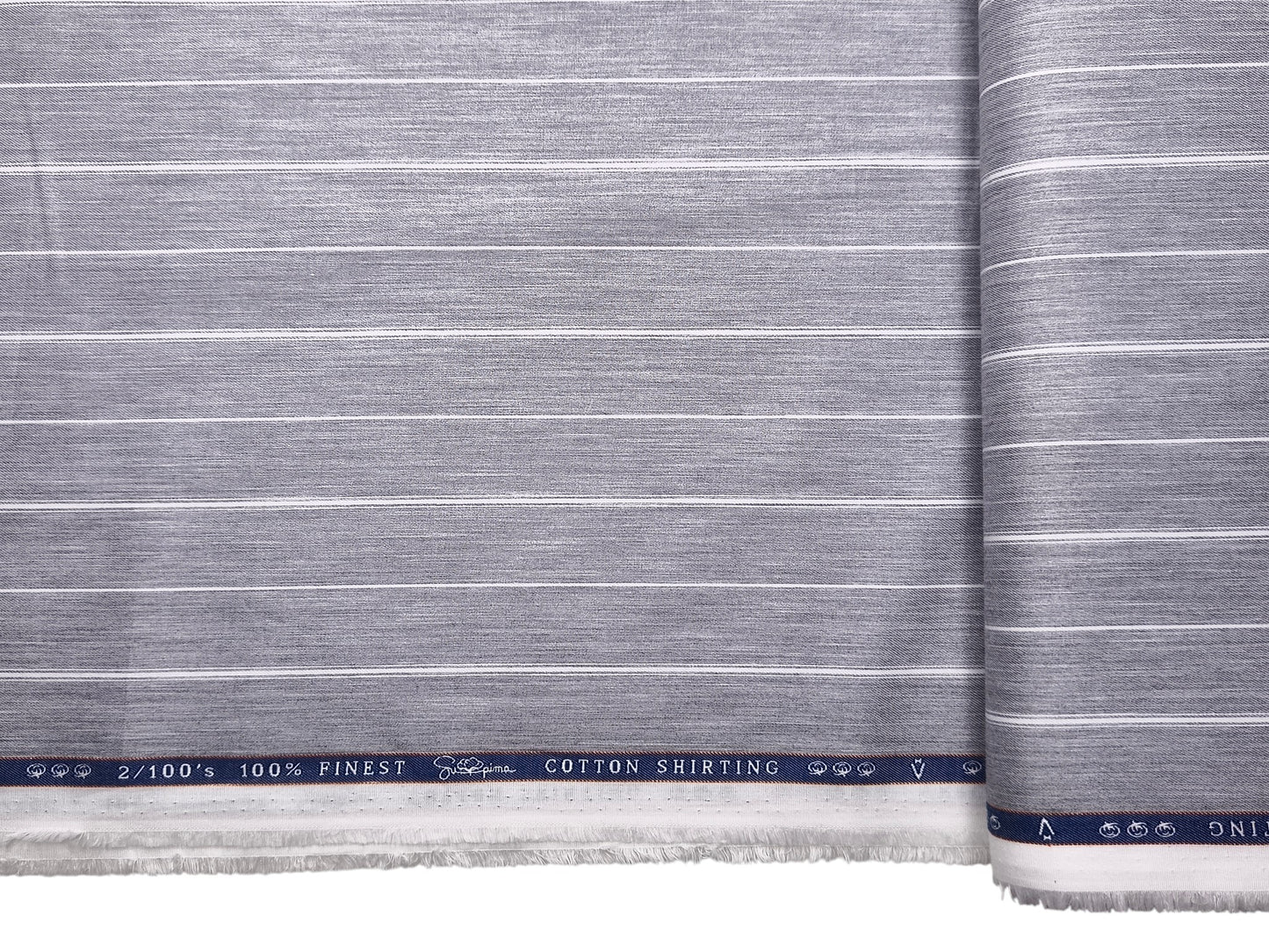Vercelli Italy 2/100s Finest Supima Cotton Shirting Fabric (Light Grey, Stripes)