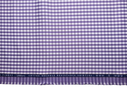 Vercelli Italy 2/100s Finest Supima Cotton Wrinkle Resistant Shirting Fabric (Violet , Checks)
