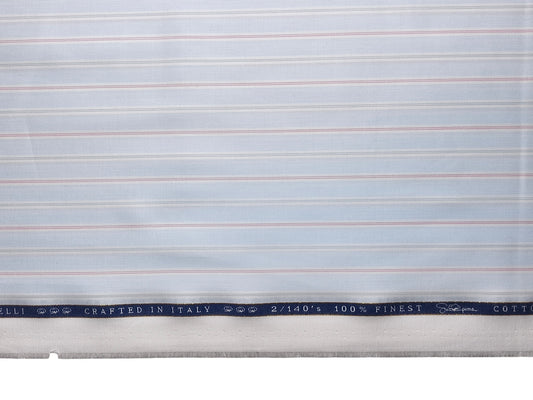 Vercelli Italy 2/140s Finest Supima Cotton Shirting Fabric (Blue, Multistripes)