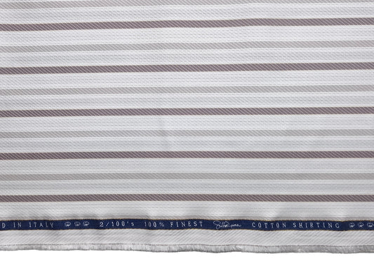 Vercelli Italy 2/100s Finest Supima Cotton Shirting Fabric (White & Brown, Stripes)