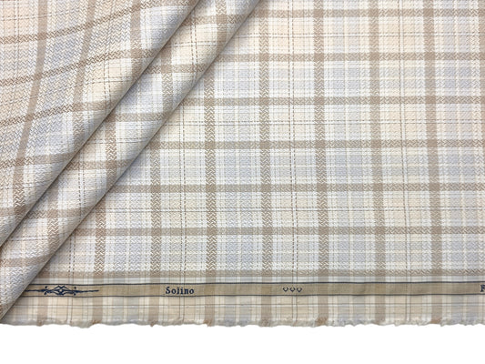 Solino 100% Premium Giza Cotton Shirting Fabric (Brown & Blue, Multichecks)
