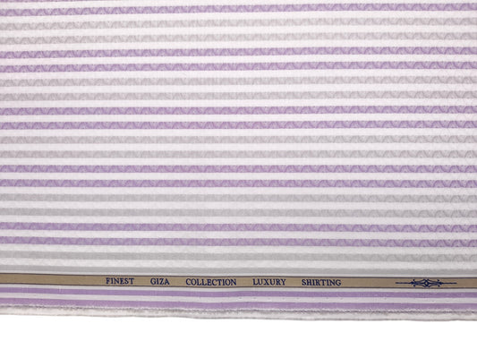 Solino 100% Premium Giza Cotton Shirting Fabric (White & Lavender , Patterned Stripes)