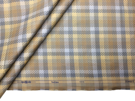 Solino 100% Premium Giza Cotton Shirting Fabric (Grey , Brown & Golden, Multichecks)
