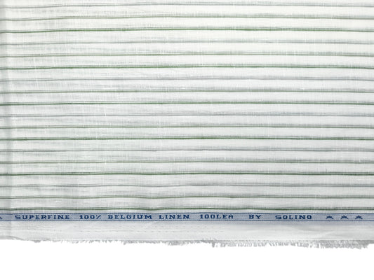 Solino 100% Pure Linen Premium 100 LEA Shirting Fabric (White , Green & Grey, Stripes)