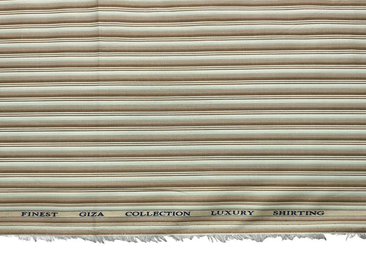 Solino 100% Premium Giza Cotton Shirting Fabric (Brown & Pista, Stripes)