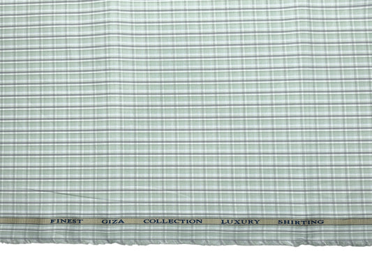 Solino 100% Premium Giza Cotton Shirting Fabric (Pista & Grey, Checks)