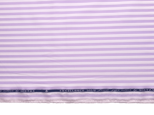 Giza House By Soktas 140/2 Premium Giza Cotton Shirting Fabric (White & Lavender, Stripes)
