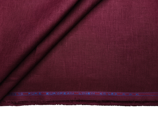 100% Pure European Linen 40 LEA Shirting Fabric (Maroon, Plain)