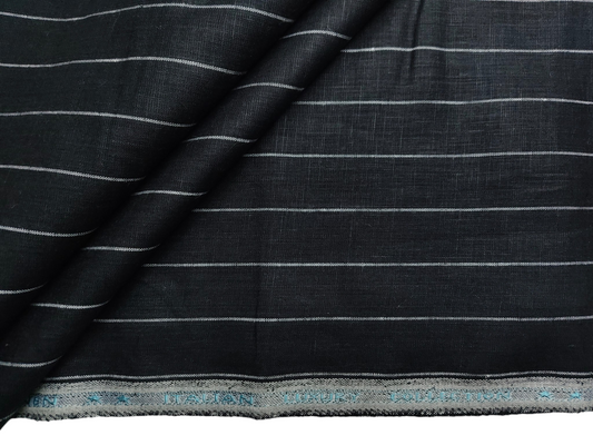Murano Di Italia Italian Luxury Collection 100% Pure Linen 70 LEA Shirting Fabric (Black & White, Stripes)