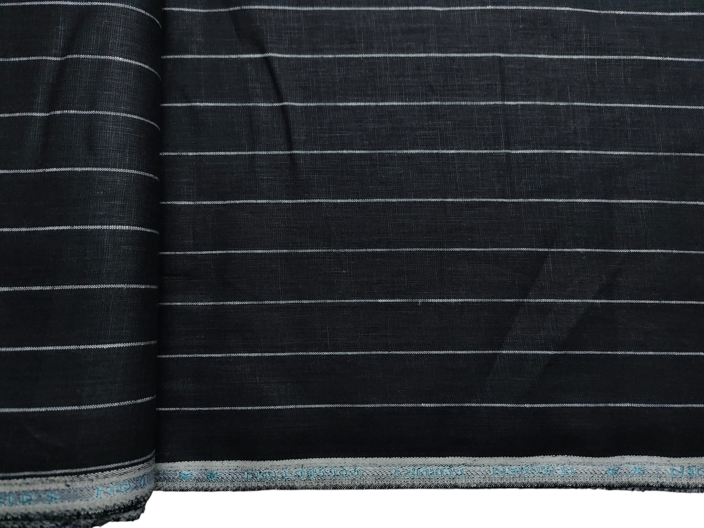 Murano Di Italia Italian Luxury Collection 100% Pure Linen 70 LEA Shirting Fabric (Black & White, Stripes)