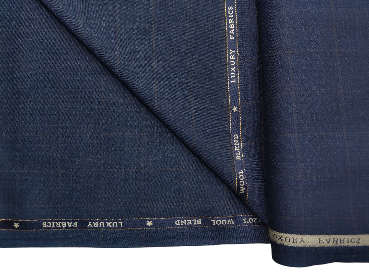OCM Privilege Club Super 120s Merino Wool Blend Premium Suiting Fabric (Navy Blue, Checks)