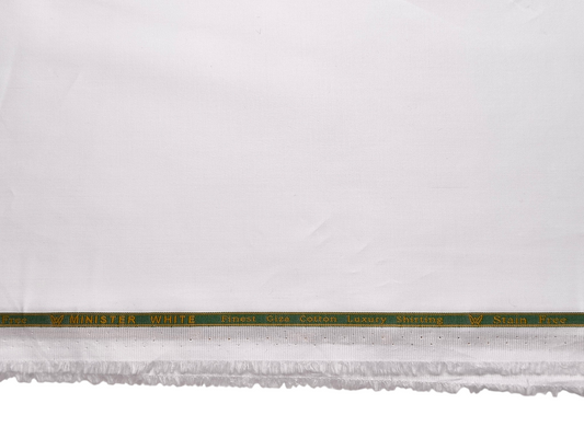 Minister White 100% Giza Cotton Stain Free Shirting Fabric (White, Plain)