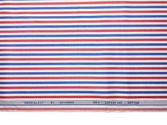 Raymond 100% Superfine Cotton Shirting Fabric (Red & Blue, Stripes)
