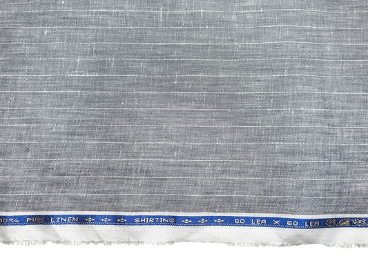 100% Pure Linen 60 LEA Shirting Fabric (Grey, Stripes)