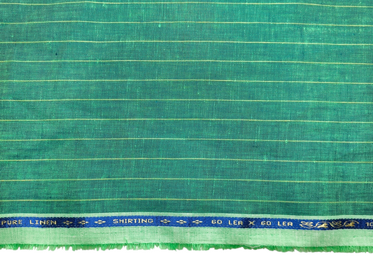 100% Pure Linen 60 LEA Shirting Fabric (Green, Vibrant Stripes)